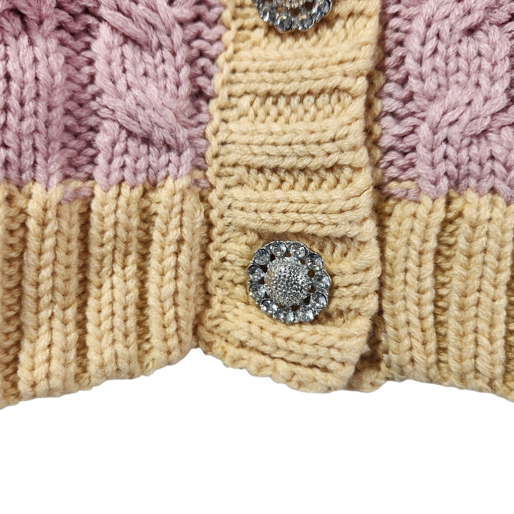 Rich & Famous NWT Sicily Crop Cardigan Sweater Grannycore Knit Collar Bling Boxy - Picture 8 of 16
